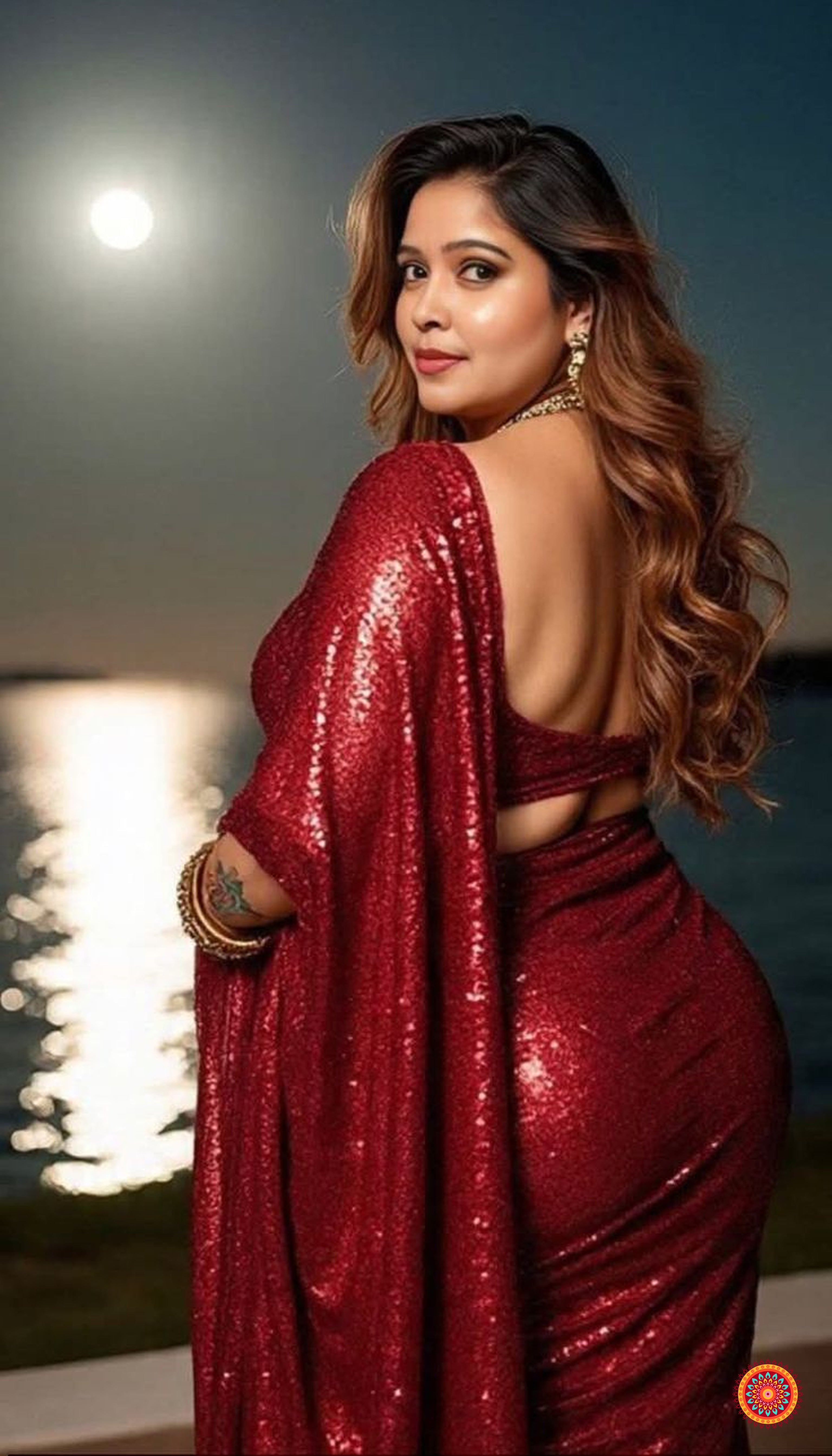 Sparkle red pure georgette saree paired with sparkle red velvet blouse for festive glam look