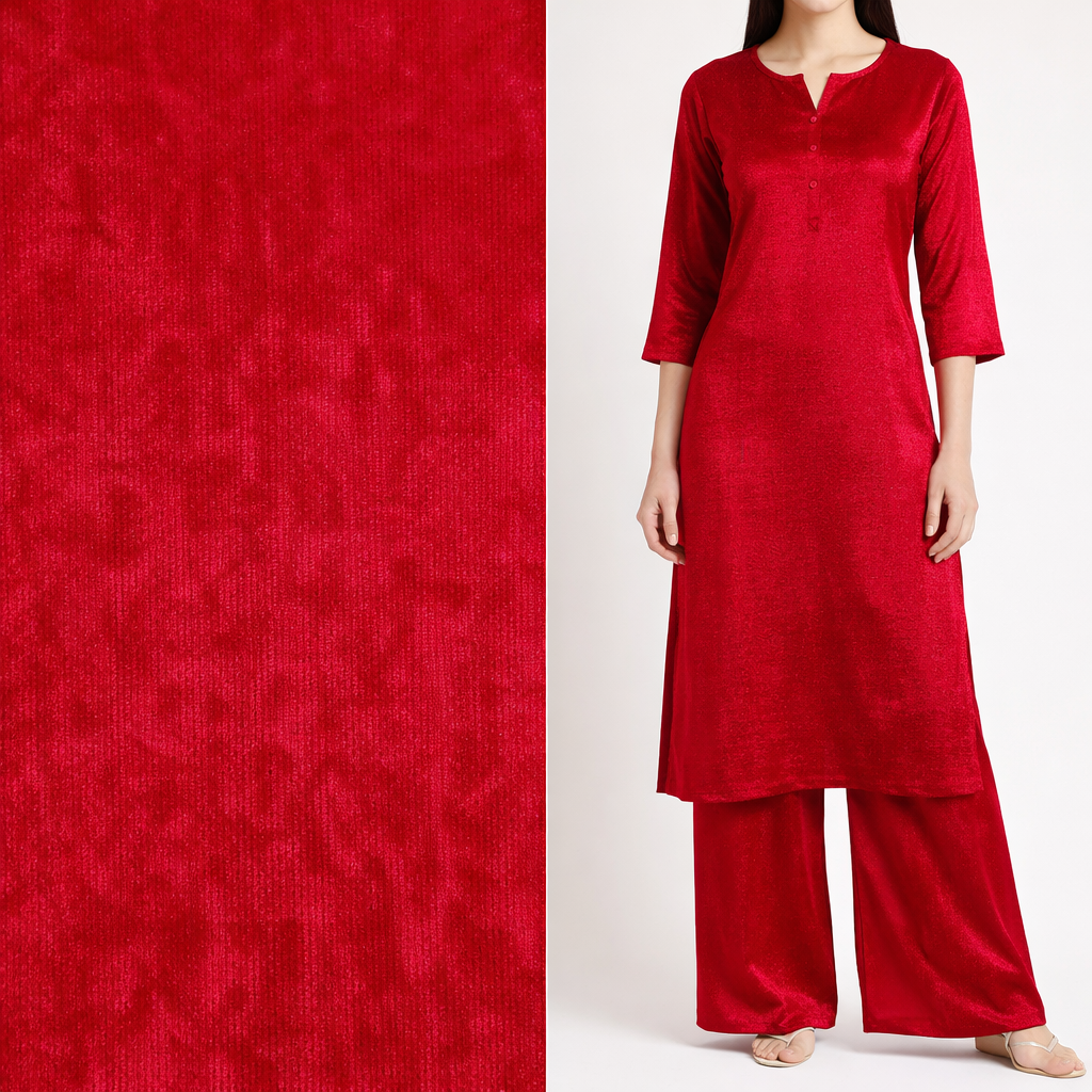 Solid Velvet Fabric for Blouse – Plain Unstitched Velvet Cloth – Red – 1 Meter
