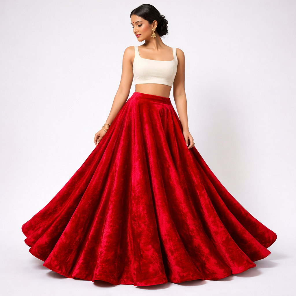 Solid Velvet Fabric for Blouse – Plain Unstitched Velvet Cloth – Red – 1 Meter