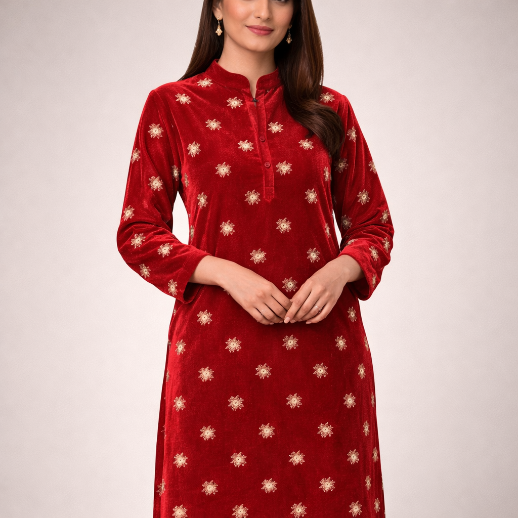 Red Star Embroidery Fabric – Designer Embroidered Fabric for Lehenga, Blouse & Kurti – 44 Inch Width – 1 Meter