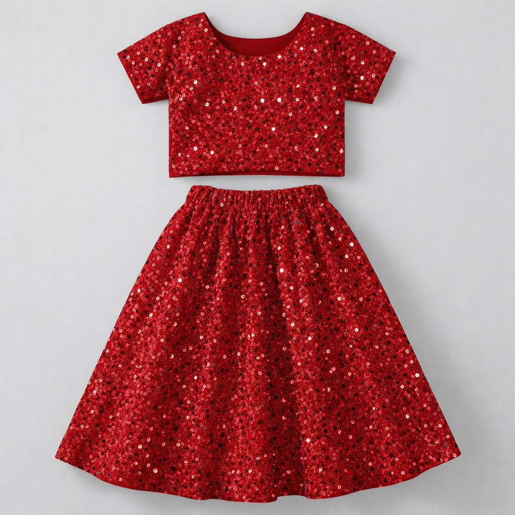 Red Sequin Velvet Fabric – Premium Party Wear Finish | 1 Meter