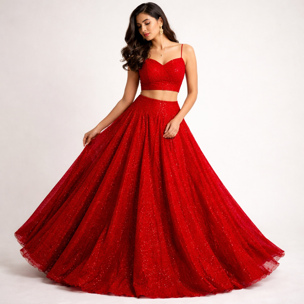 Red Sparkle Velvet Fabric – Premium Shimmer Finish | 1 Meter