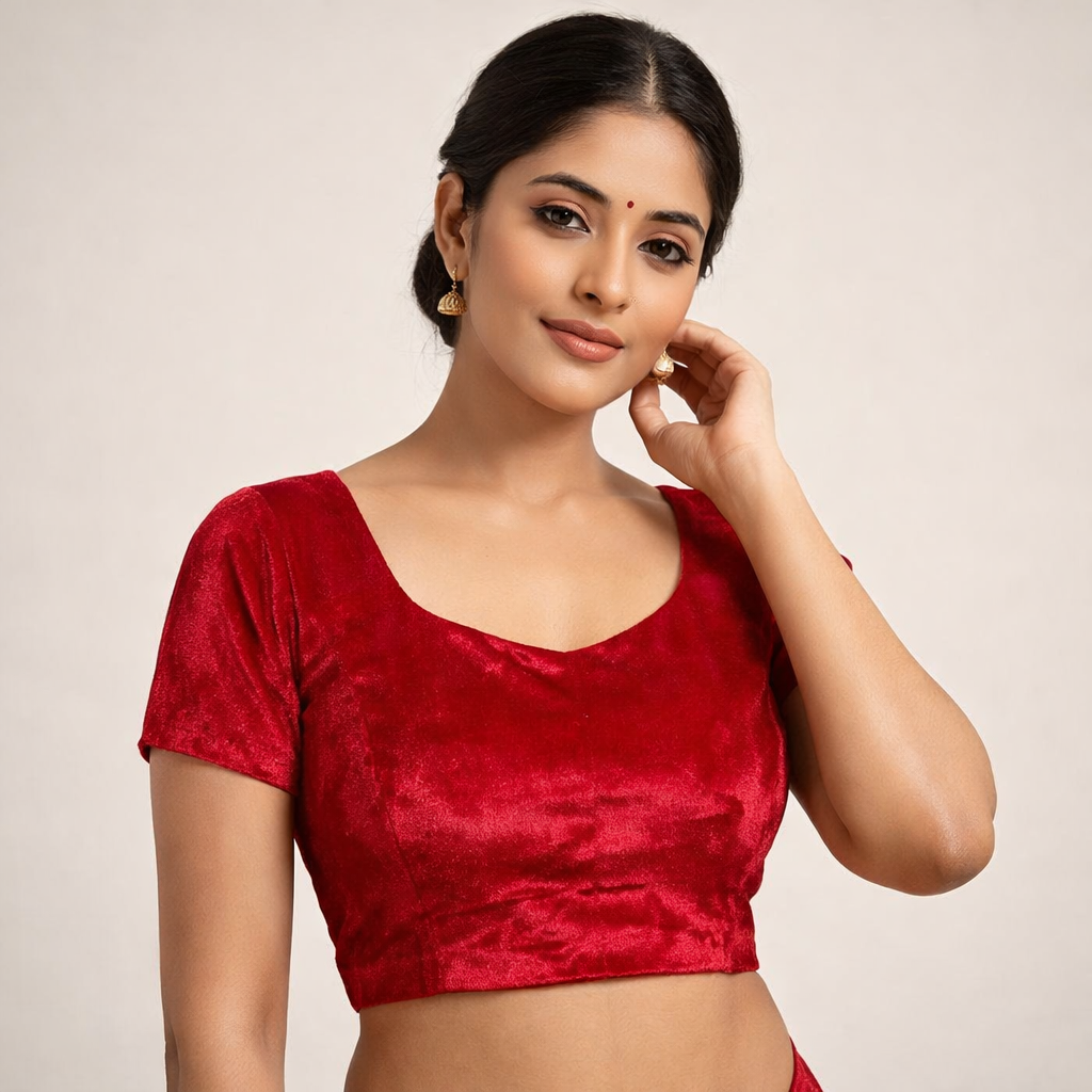 Solid Velvet Fabric for Blouse – Plain Unstitched Velvet Cloth – Red – 1 Meter