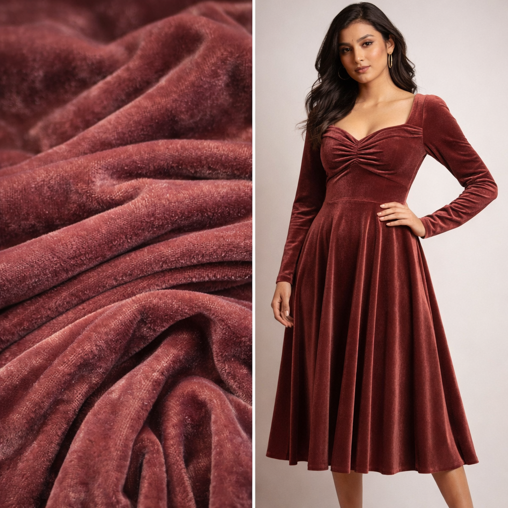 Solid Velvet Fabric for Blouse – Plain Unstitched Velvet Cloth – Rose – 1 Meter