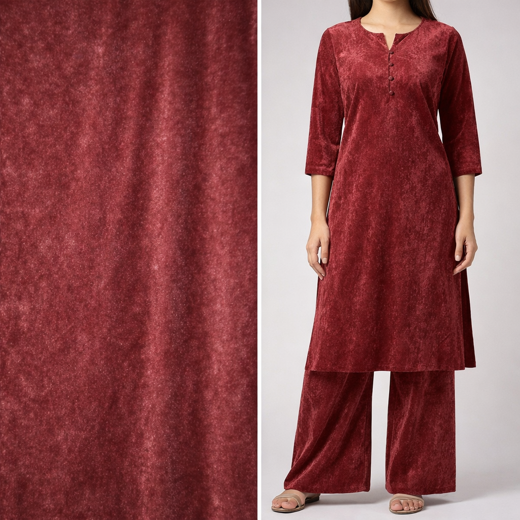 Solid Velvet Fabric for Blouse – Plain Unstitched Velvet Cloth – Rose – 1 Meter