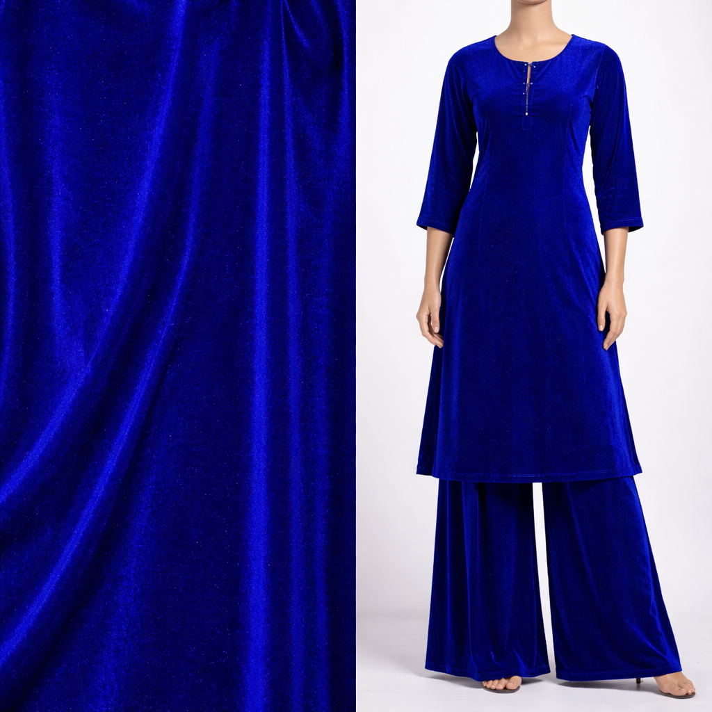 Solid Velvet Fabric for Blouse – Plain Unstitched Velvet Cloth – Royal Blue – 1 Meter