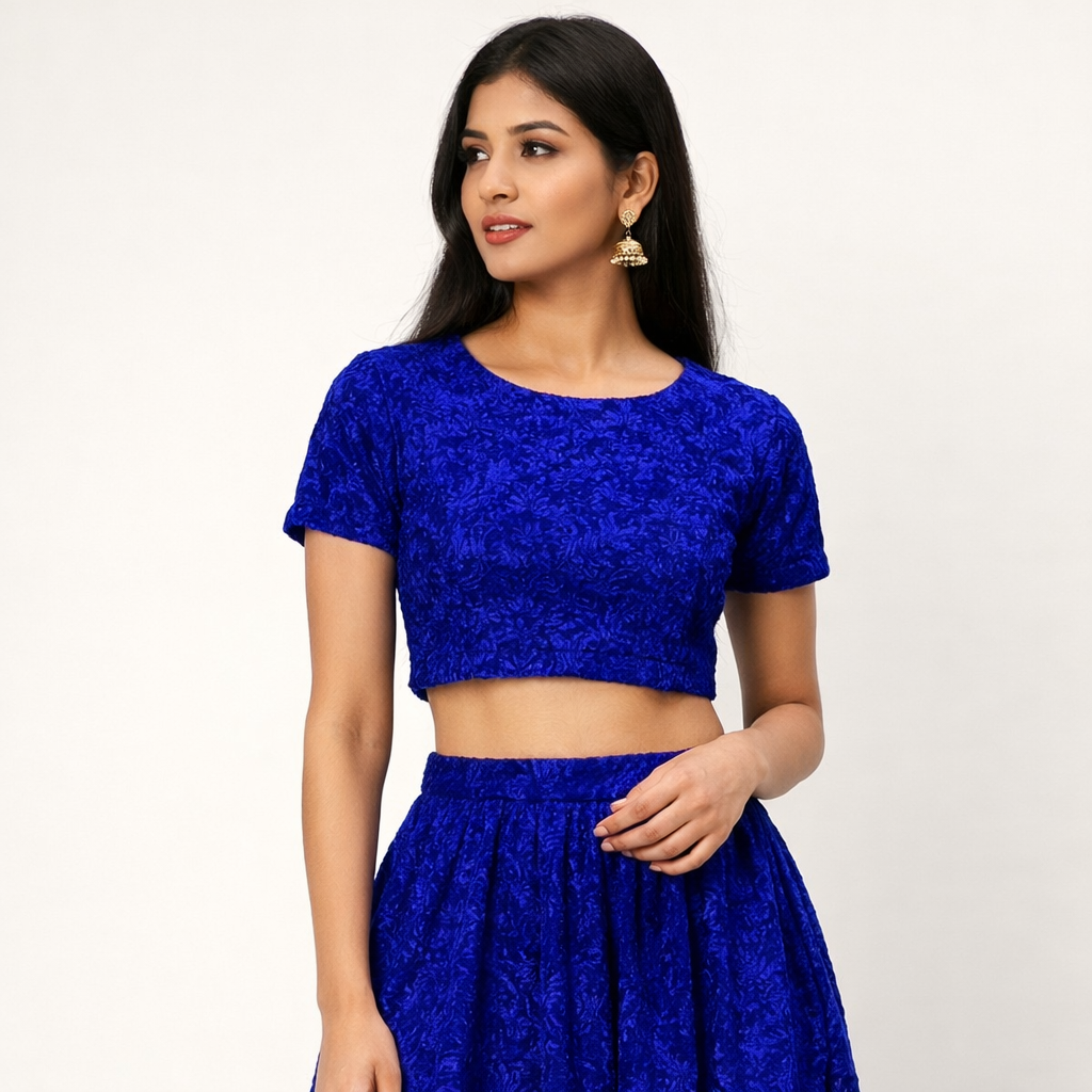 Royal Blue Crush Velvet Fabric – Premium Soft Texture | By Meter