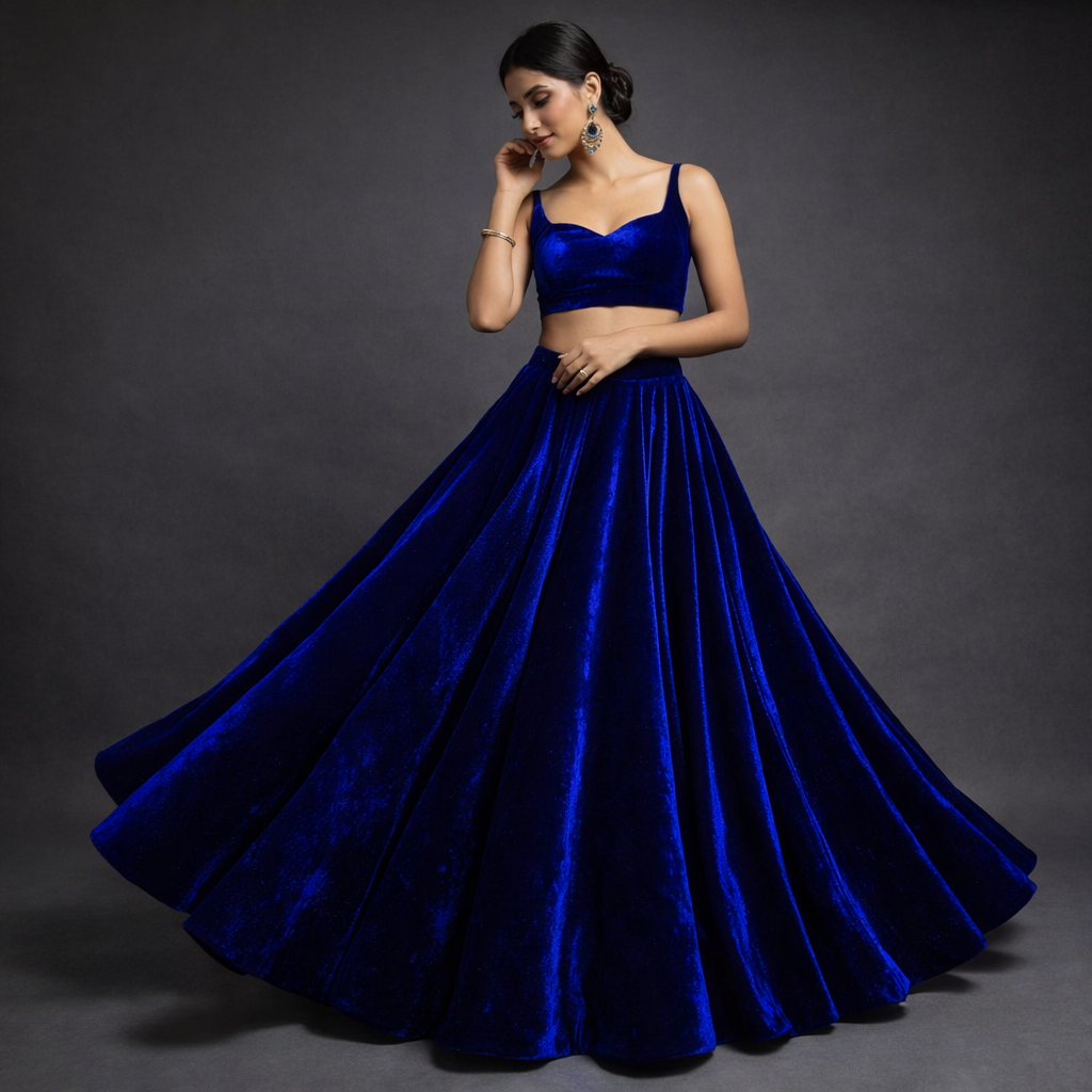 Solid Velvet Fabric for Blouse – Plain Unstitched Velvet Cloth – Royal Blue – 1 Meter