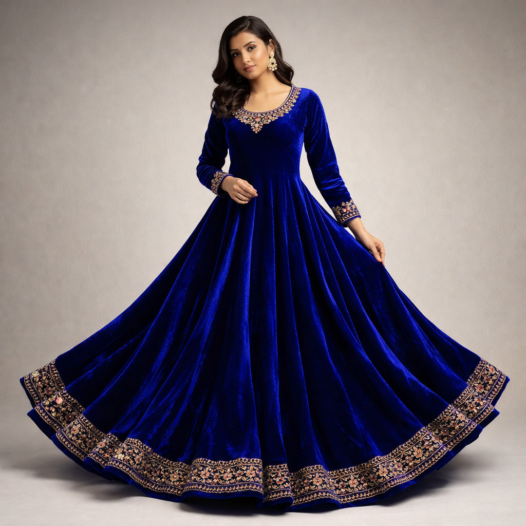 Solid Velvet Fabric for Blouse – Plain Unstitched Velvet Cloth – Royal Blue – 1 Meter