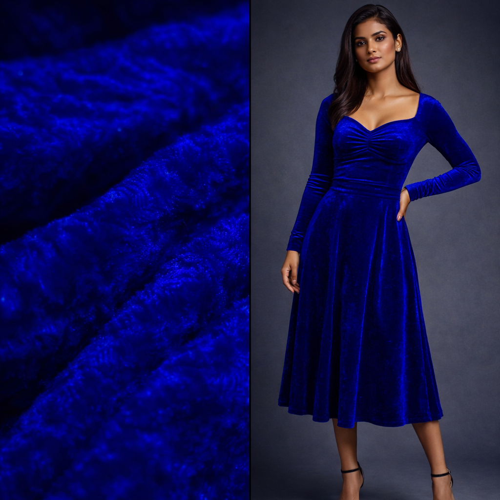 Royal Blue Crush Velvet Fabric – Premium Soft Texture | By Meter