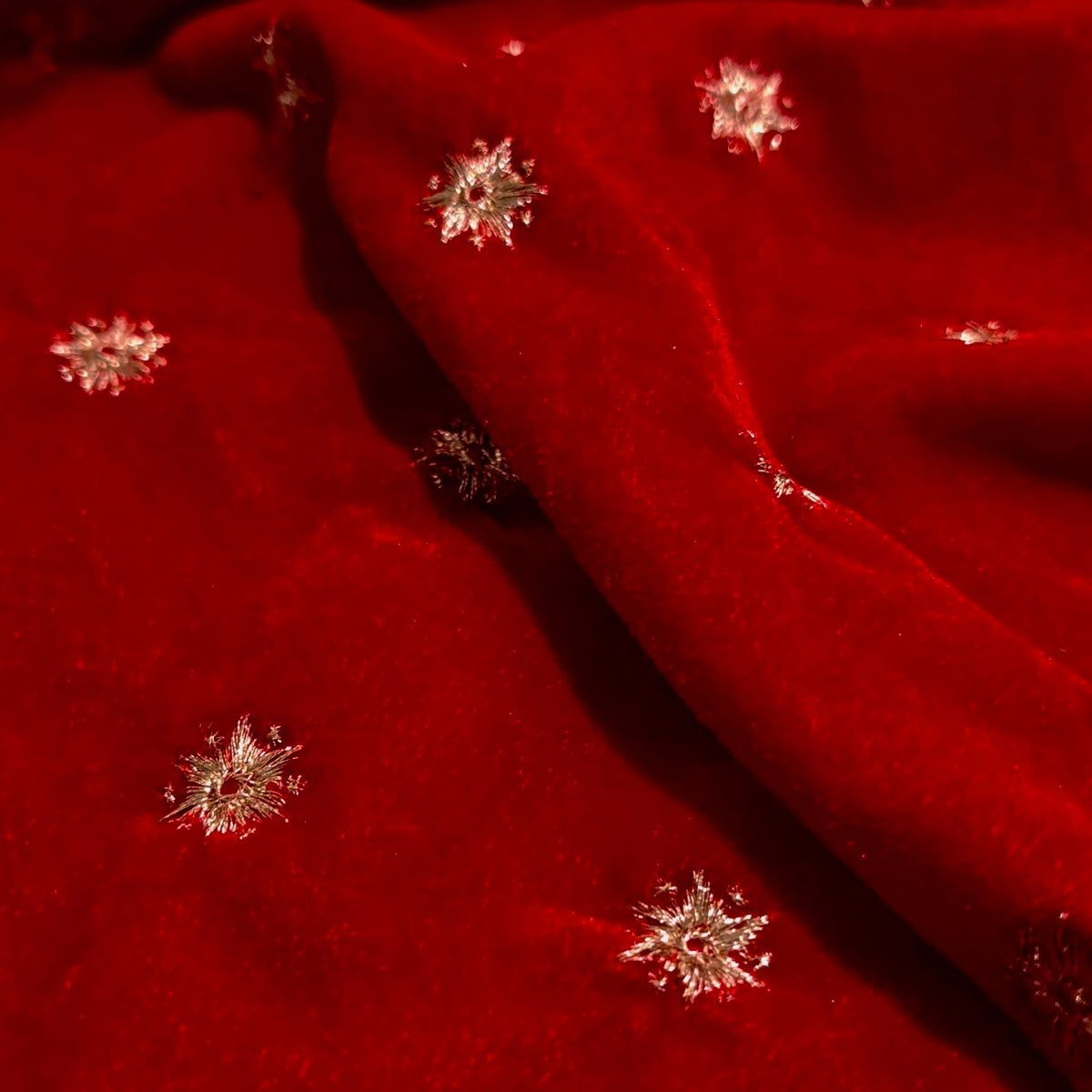 Red Star Embroidery Fabric – Designer Embroidered Fabric for Lehenga, Blouse & Kurti – 44 Inch Width – 1 Meter
