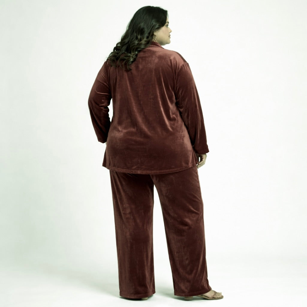 Rose Solid Velvet Plus Size Pant Shirt Co-Ord Set for Women – 7XL