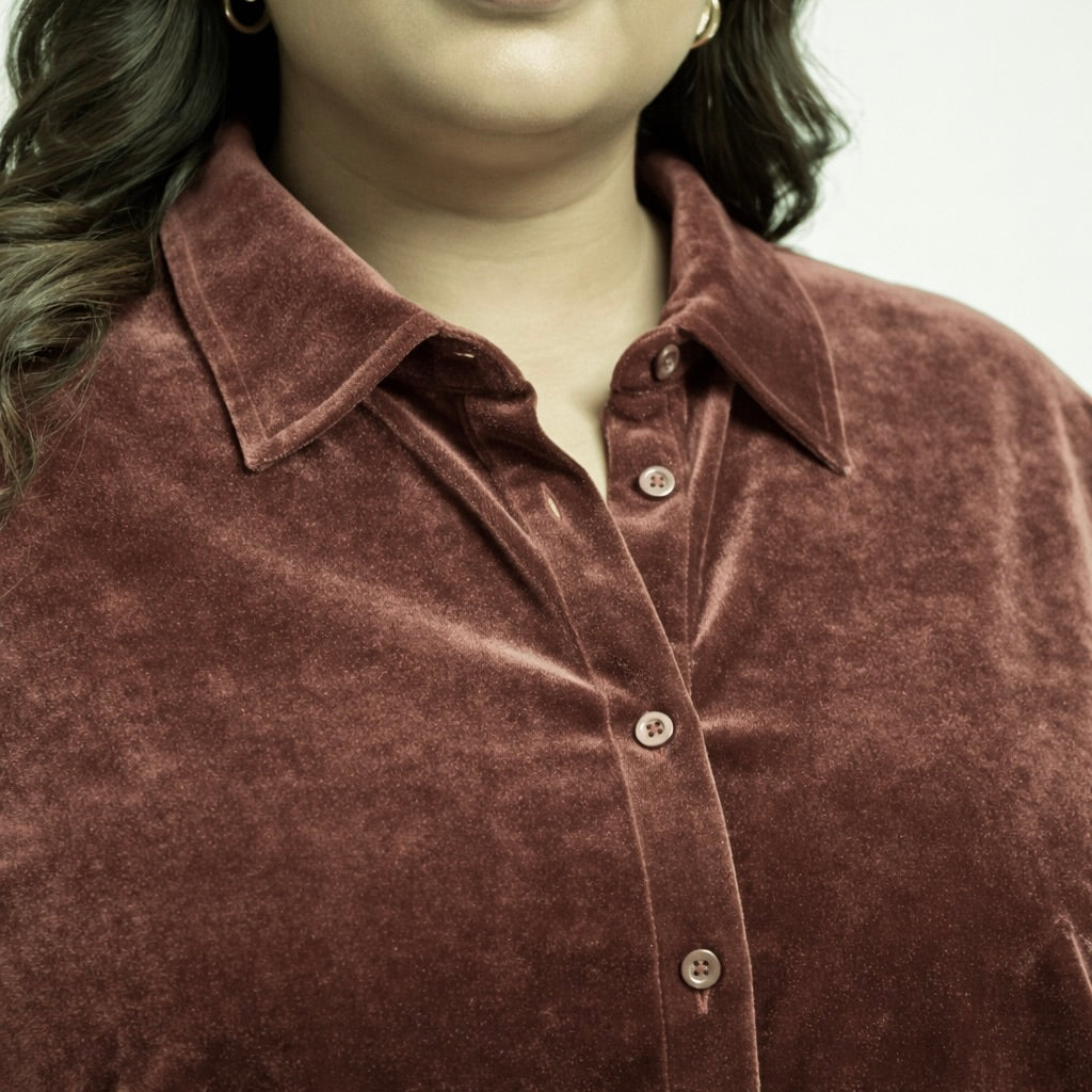 Rose Solid Velvet Plus Size Pant Shirt Co-Ord Set for Women – 8XL