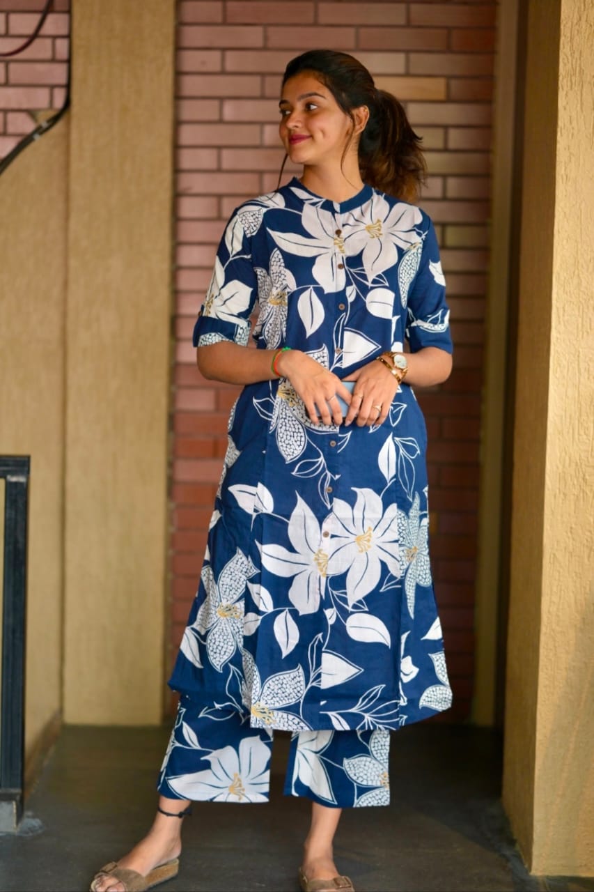 Designer Rayon Digital Print A-Line Kurti Co-Ord Set with Ankle Length Pant
