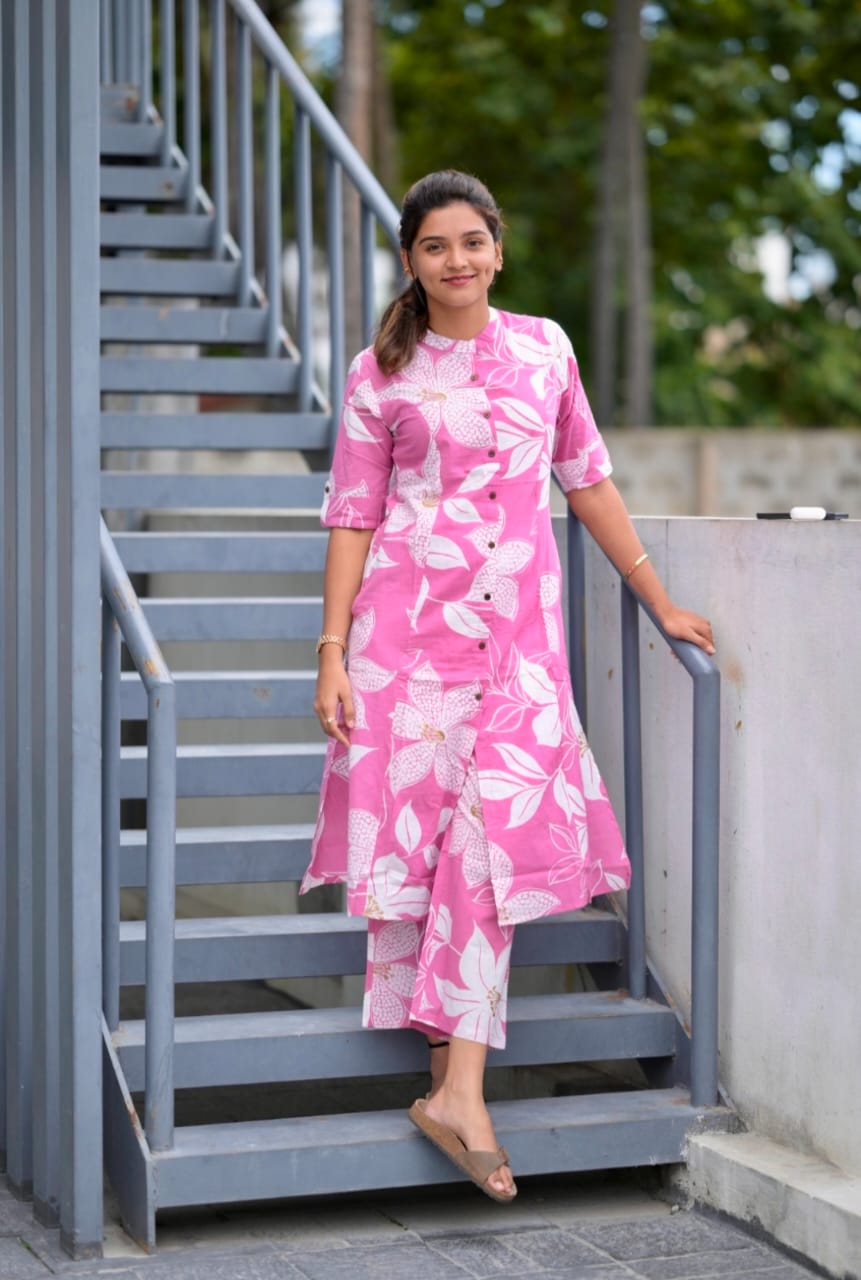 Designer Rayon Digital Print A-Line Kurti Co-Ord Set with Ankle Length Pant