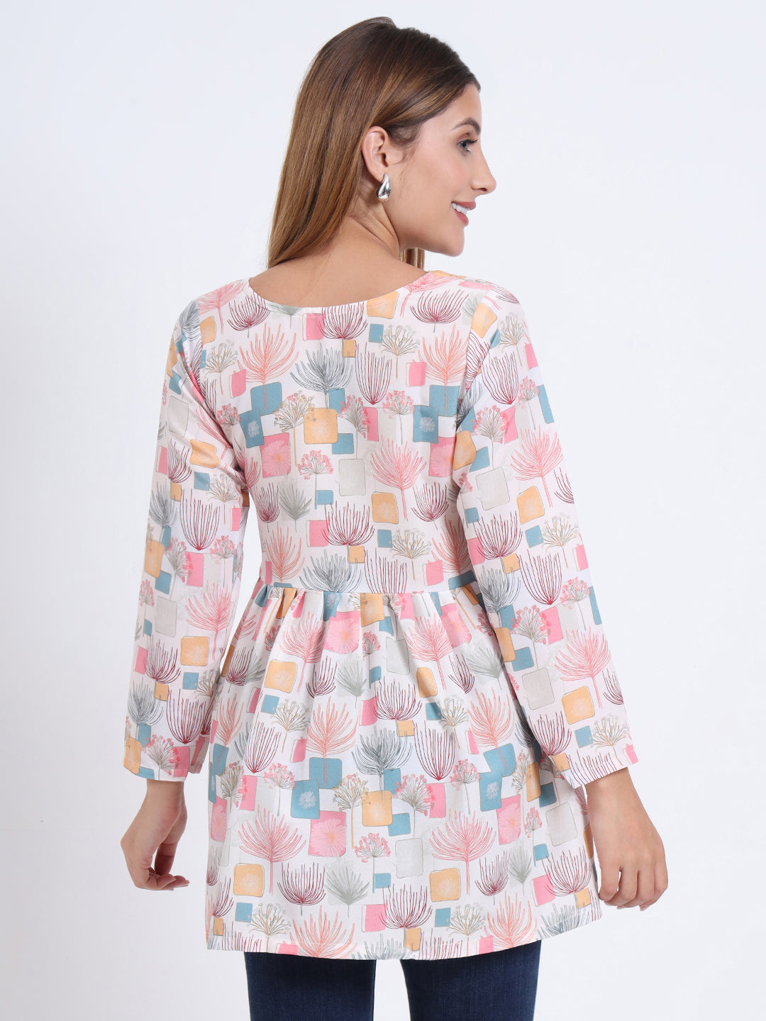 Rayon Multi Colour Digital Print V-Neck Top with 3/4 Sleeves