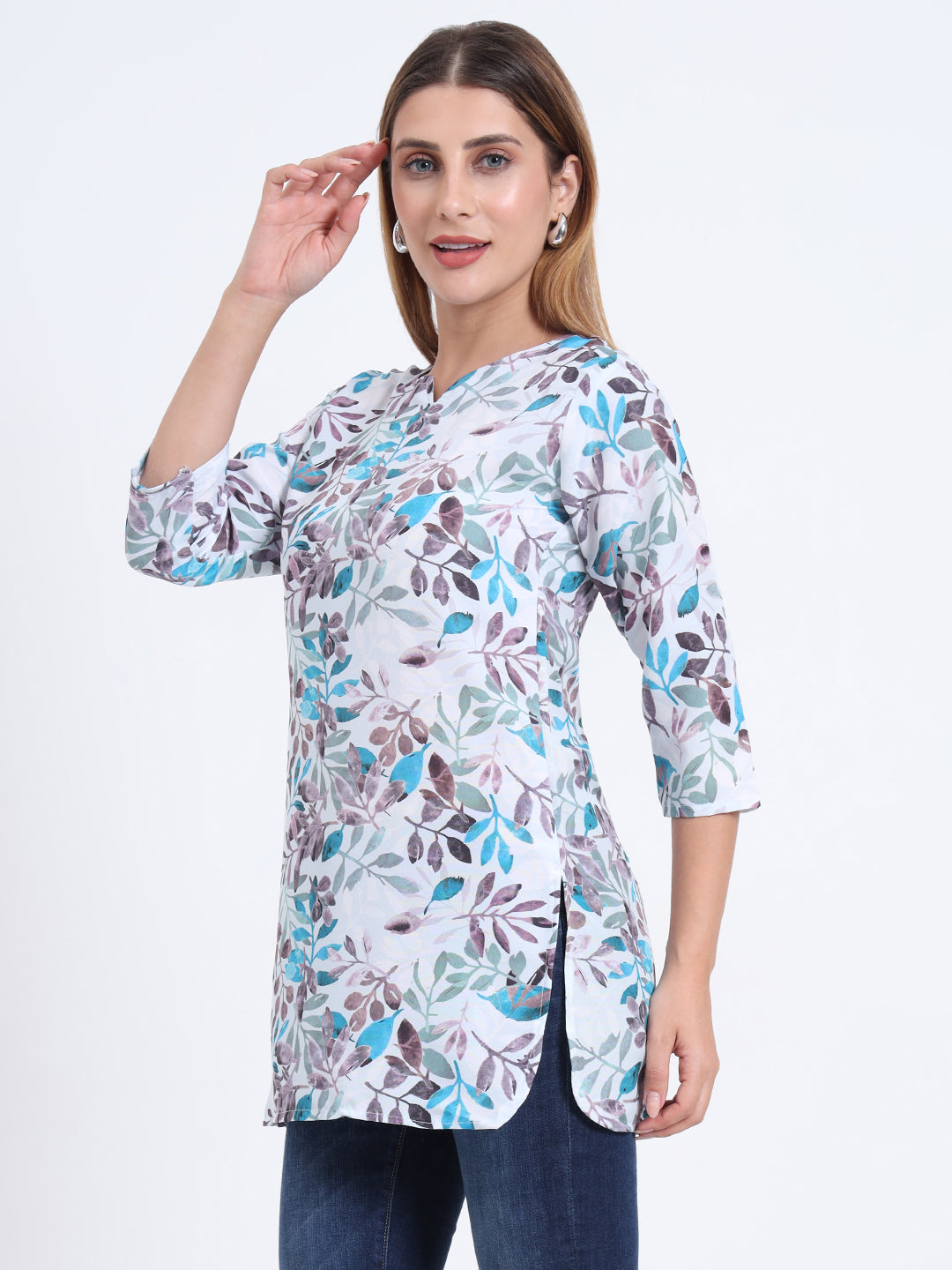 Women Rayon Digital Print Top with Quarter Length Sleeves