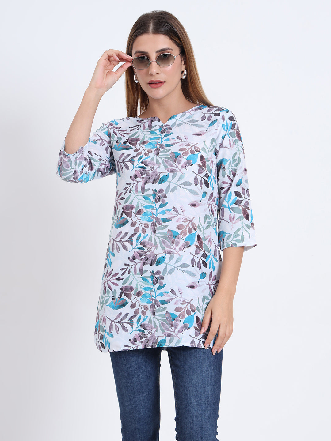 Women Rayon Digital Print Top with Quarter Length Sleeves