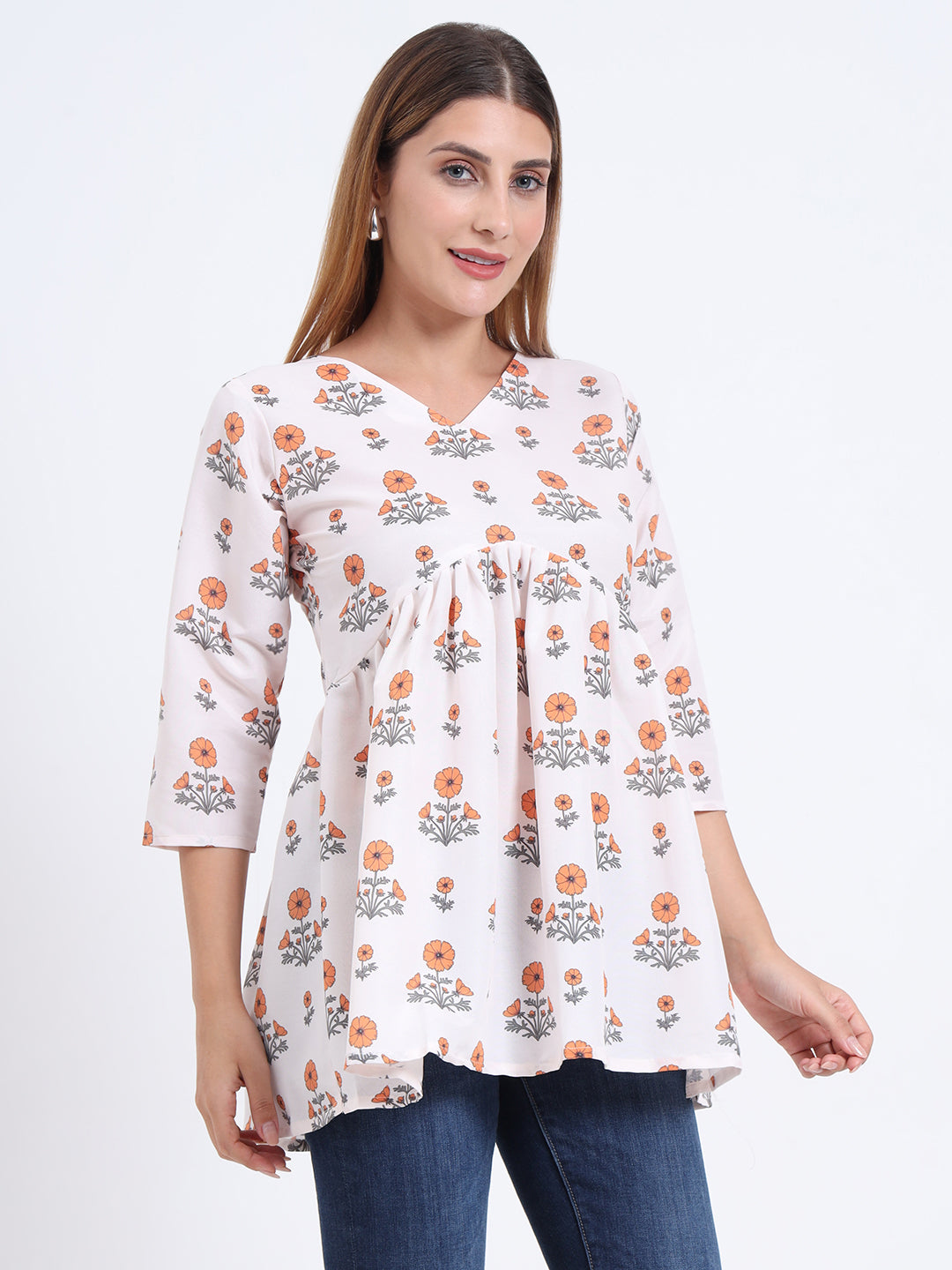 V-Neck Rayon Digital Print Western Wear Top with Middle Elastic