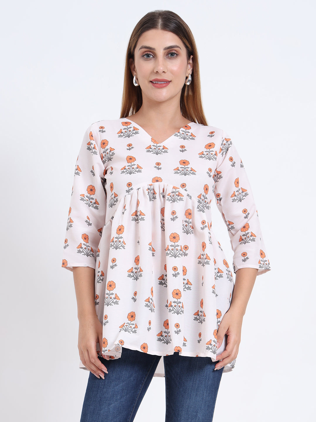 V-Neck Rayon Digital Print Western Wear Top with Middle Elastic
