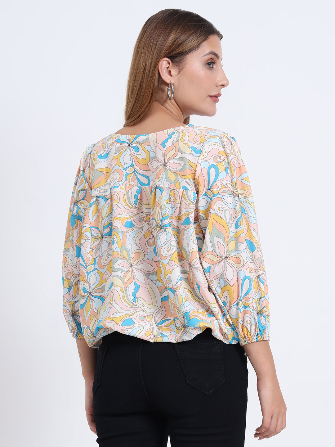 Multi Colour Rayon Top with Elastic Sleeves and Elastic Bottom