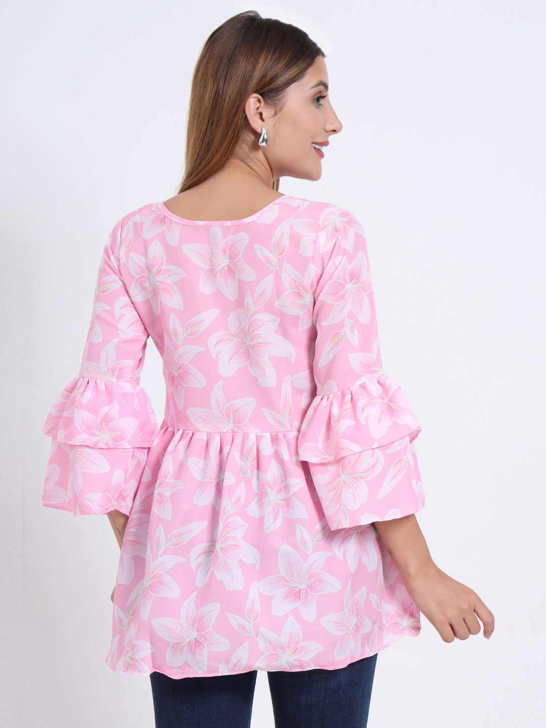 Poly Royal Fabric Top with Frill Design and 3/4 Sleeves for Women