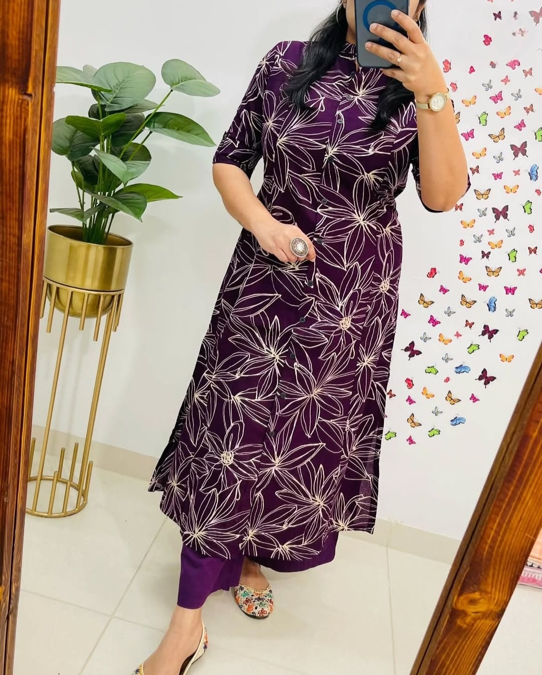 Purple A-Line Coord Set for Women in Poly Rayon Cotton Fabric