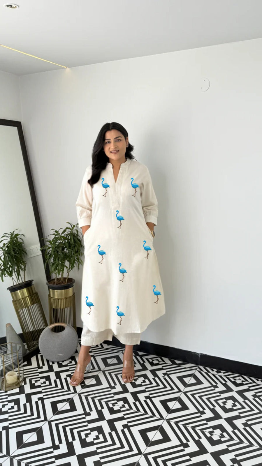 Designer Khadi Cotton Embroidered Kurti with Duck Figure Design