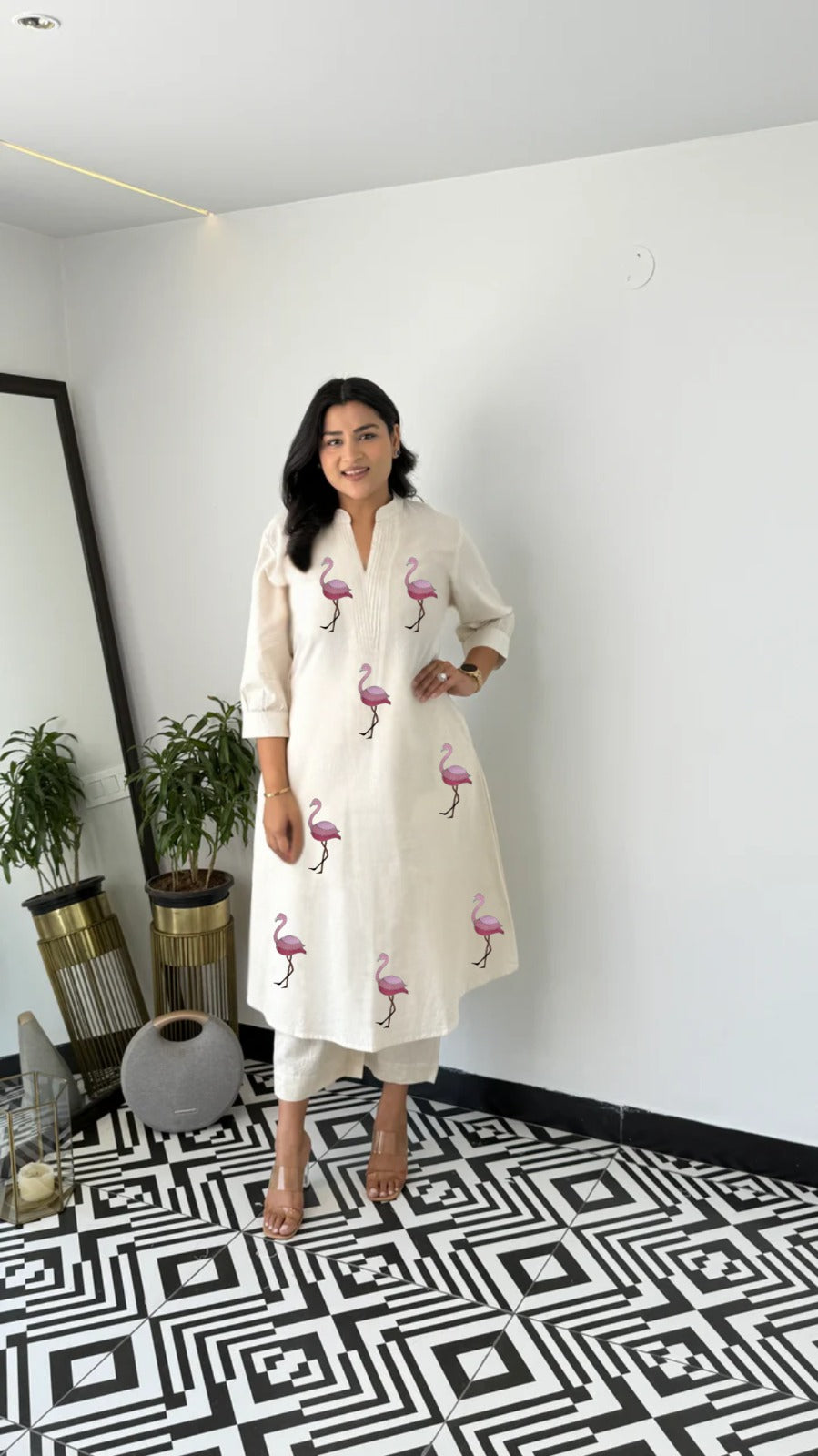 Designer Khadi Cotton Embroidered Kurti with Duck Figure Design