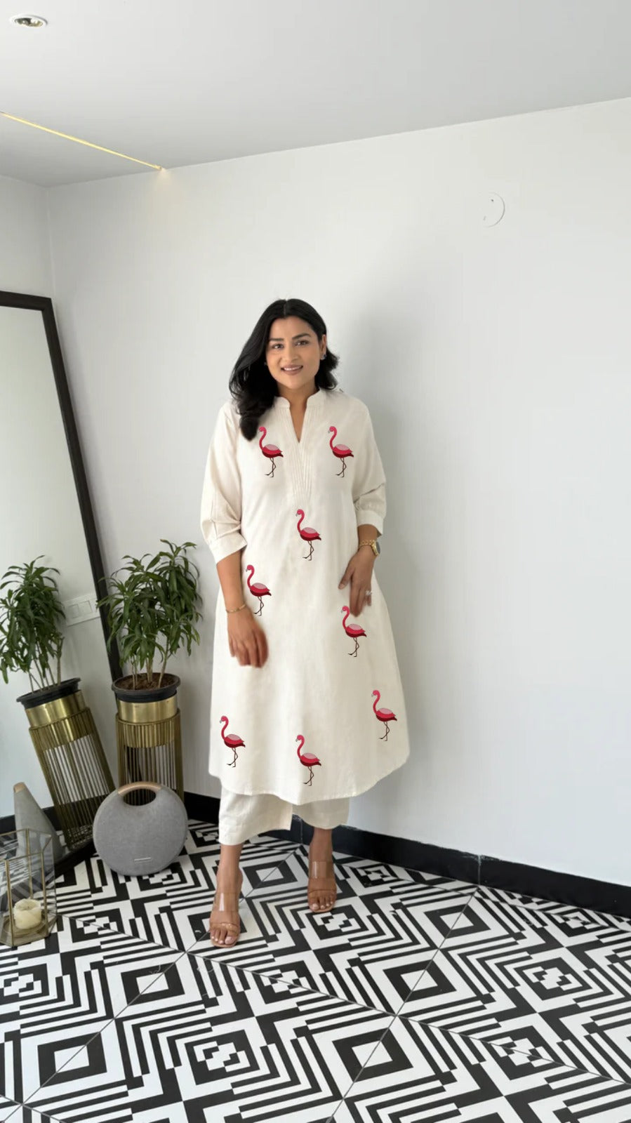 Designer Khadi Cotton Embroidered Kurti with Duck Figure Design