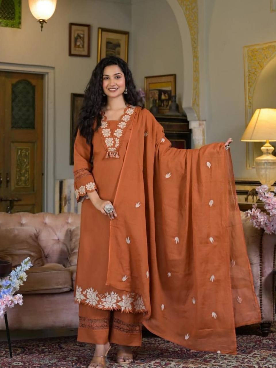 Tesla Slub Kurti 3 Piece Set with Dupatta and Salwar