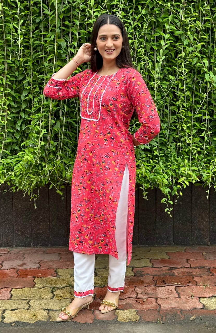 Poly Rayon Straight Cut Kurti with Embroidered Neckline for Women