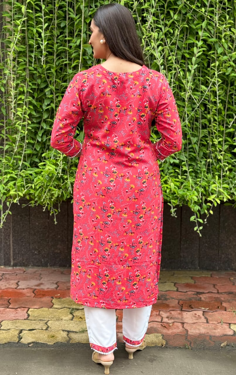 Poly Rayon Straight Cut Kurti with Embroidered Neckline for Women