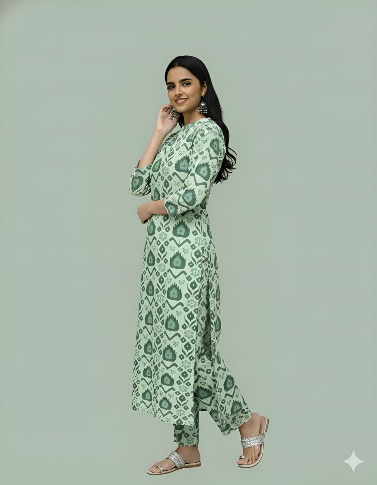Designer Poly Rayon Kurti Pant Set with Digital Print and Back Chain
