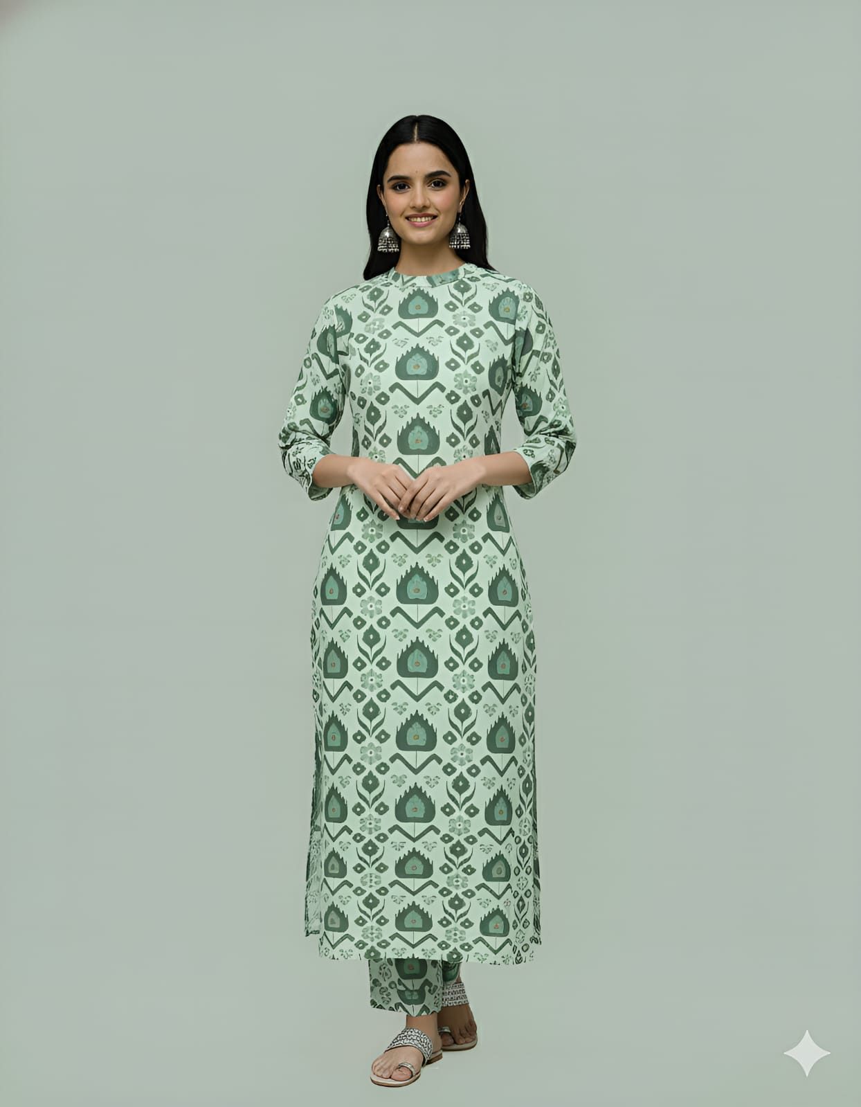 Designer Poly Rayon Kurti Pant Set with Digital Print and Back Chain