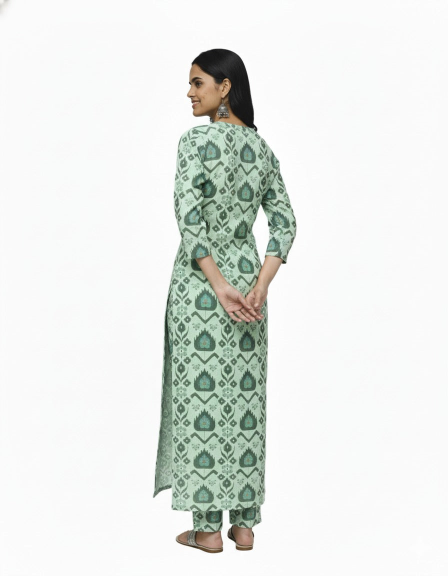 Designer Poly Rayon Kurti Pant Set with Digital Print and Back Chain