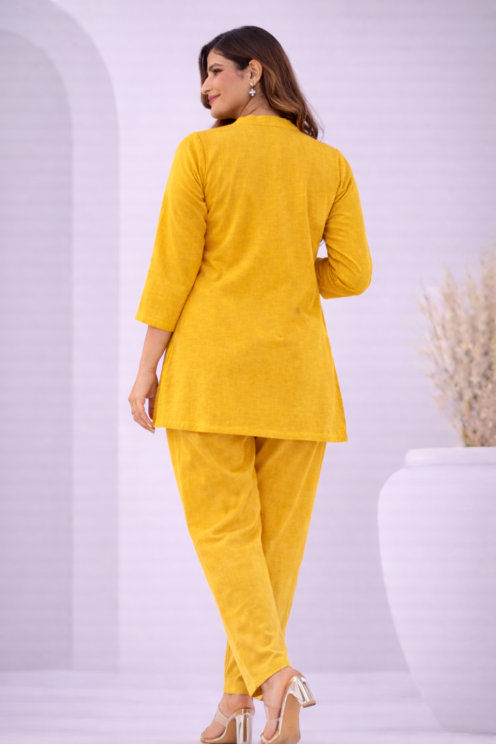 Cotton Blend Plain Kurti Pant Set for Daily and Office Wear