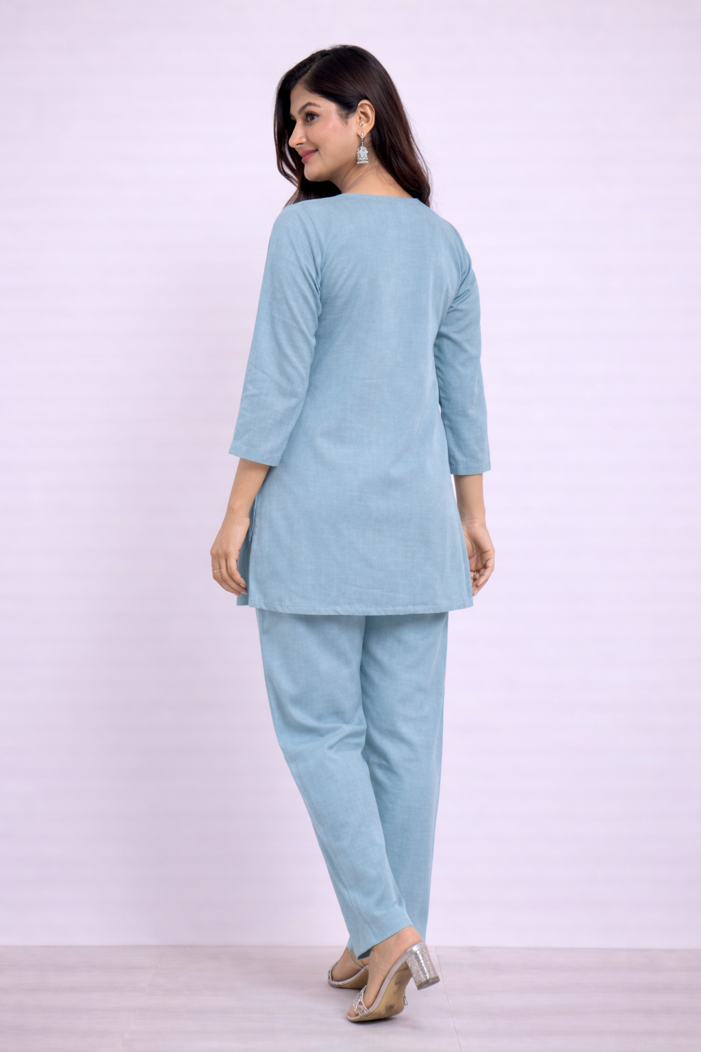 Cotton Blend Plain Kurti Pant Set for Daily and Office Wear