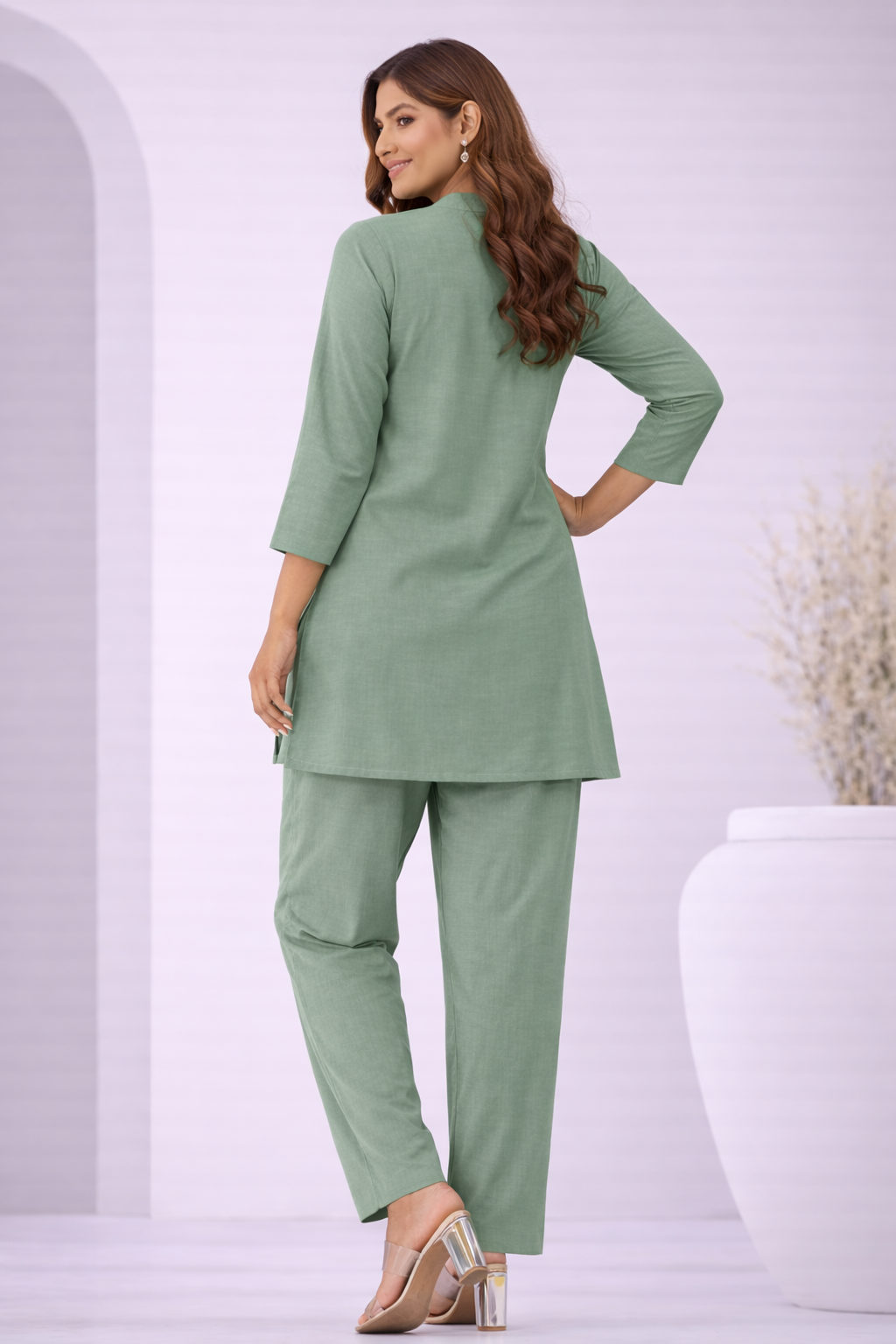 Cotton Blend Plain Kurti Pant Set for Daily and Office Wear