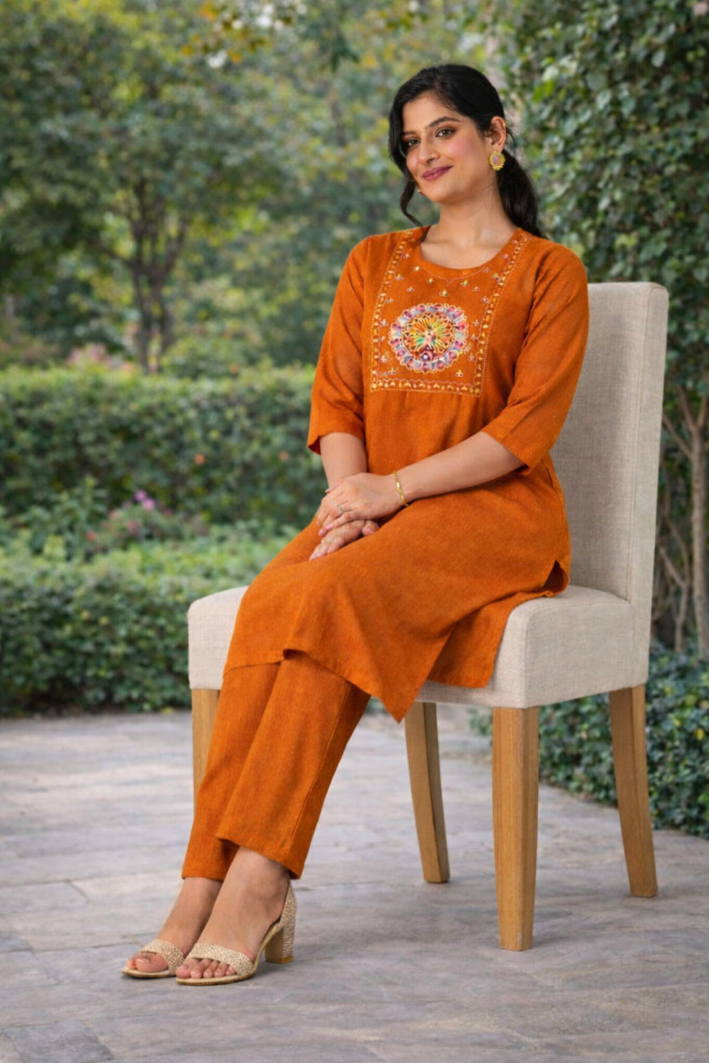 Cotton Blend Embroidered Kurti Pant Set for Women