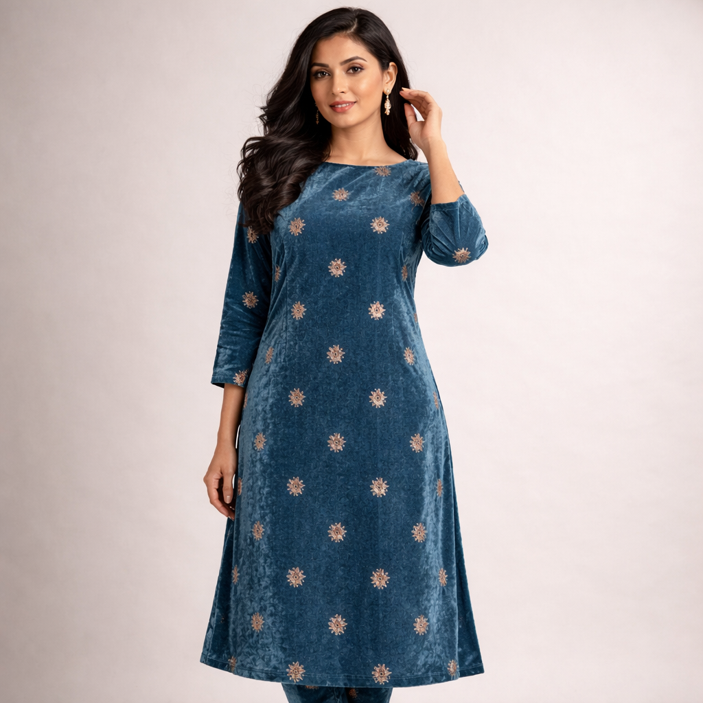 Sky Blue Star Embroidery Fabric – Designer Embroidered Fabric for Lehenga, Blouse & Kurti – 44 Inch Width – 1 Meter