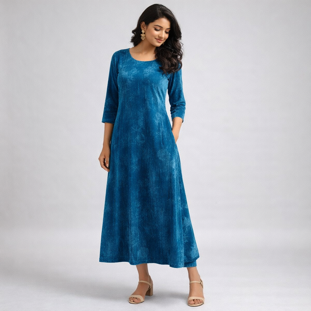 Solid Velvet Fabric for Blouse – Plain Unstitched Velvet Cloth – Sky Blue – 1 Meter