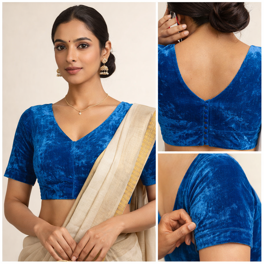 Solid Velvet Fabric for Blouse – Plain Unstitched Velvet Cloth – Sky Blue – 1 Meter