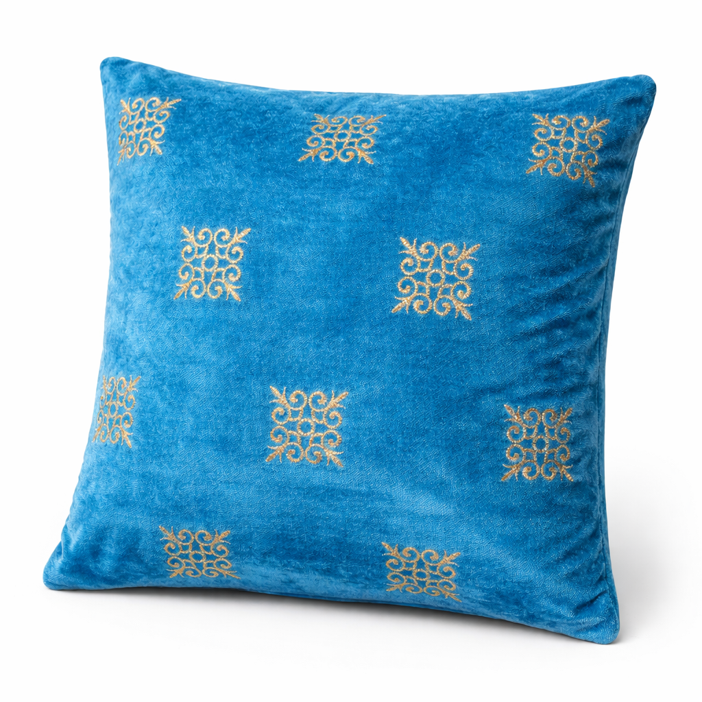 Sky Blue Kite Embroidery Velvet Fabric – Designer Work | 1 Meter