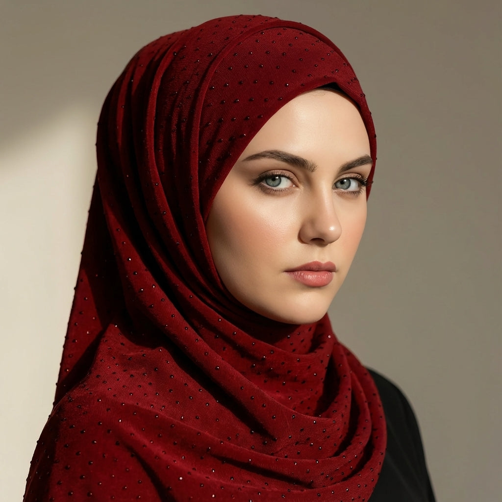Sparkle Velvet Red Hijab – 1.50 Meter Elegant Shimmer Modest Scarf