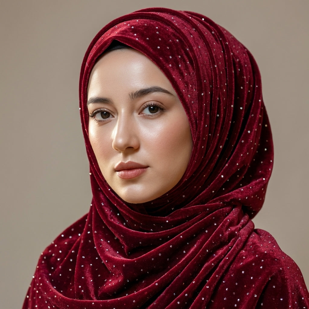 Sparkle Velvet Maroon Hijab – 1.50 Meter Elegant Shimmer Modest Scarf