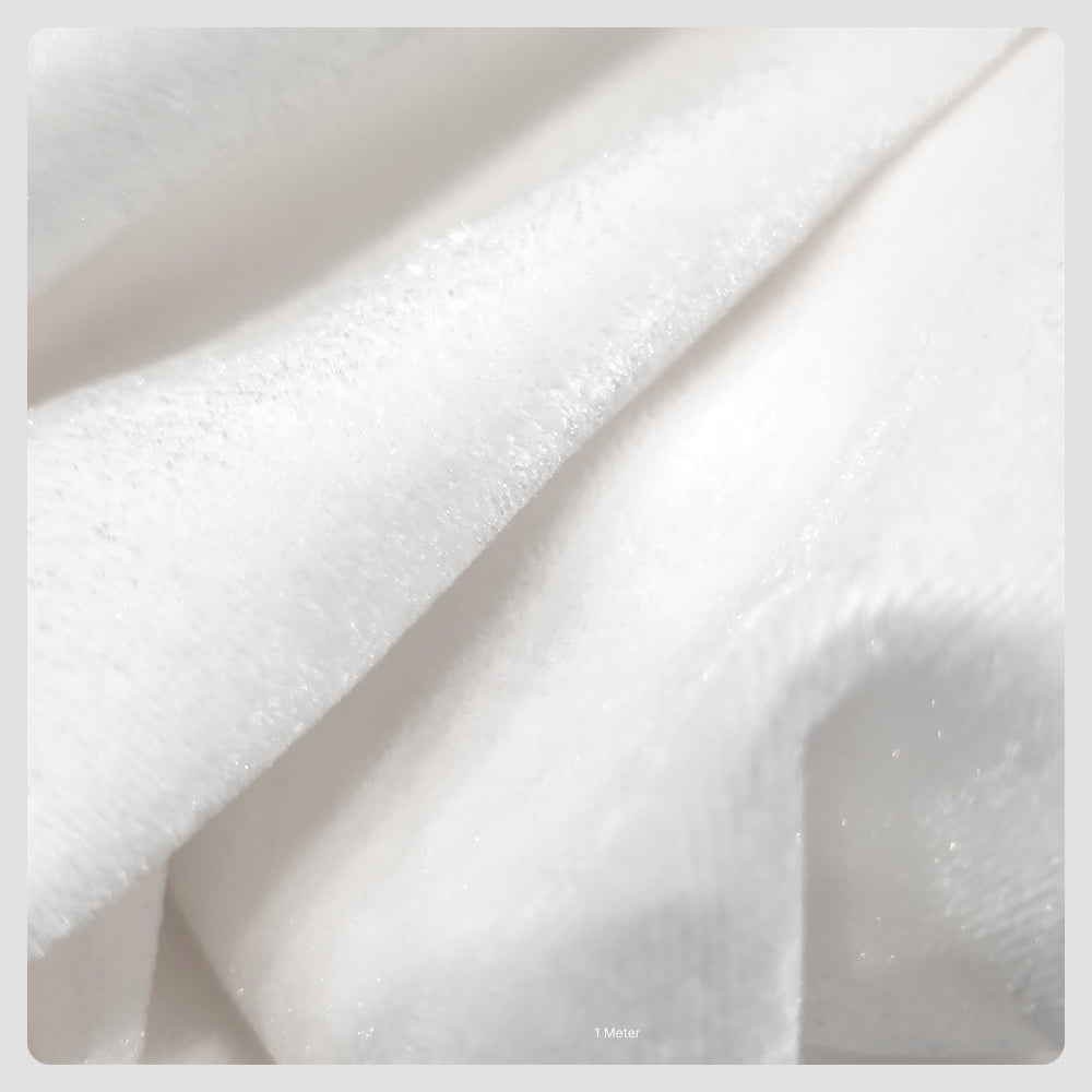 Solid Velvet Fabric for Blouse – Plain Unstitched Velvet Cloth – White – 1 Meter