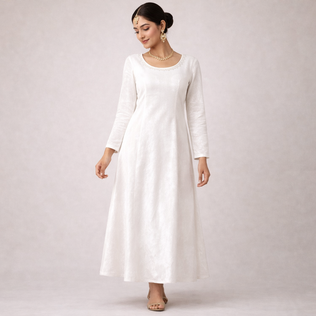 Solid Velvet Fabric for Blouse – Plain Unstitched Velvet Cloth – White – 1 Meter