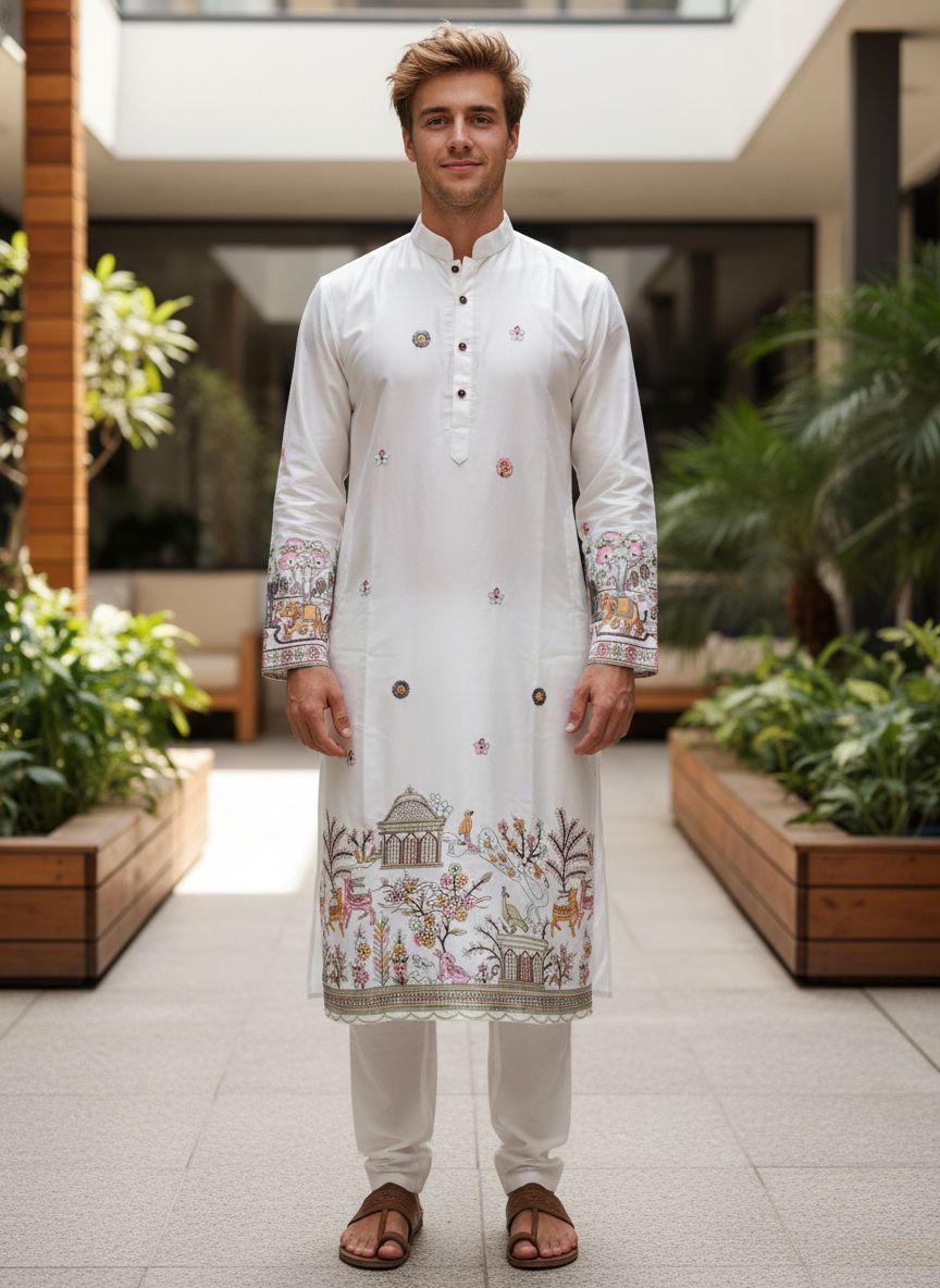 men maya satin embroidered kurta festive ethnic wear