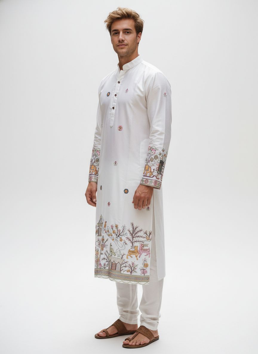 men maya satin embroidered kurta festive ethnic wear